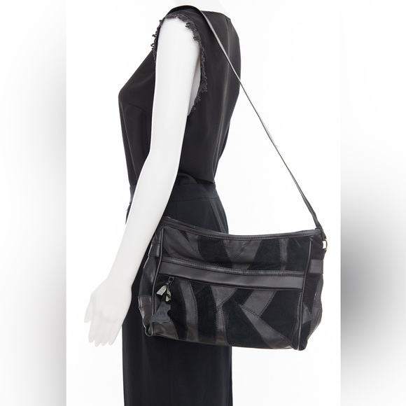 90’s black suede and patchwork bag / crossbody / shoulder - Picture 1 of 7